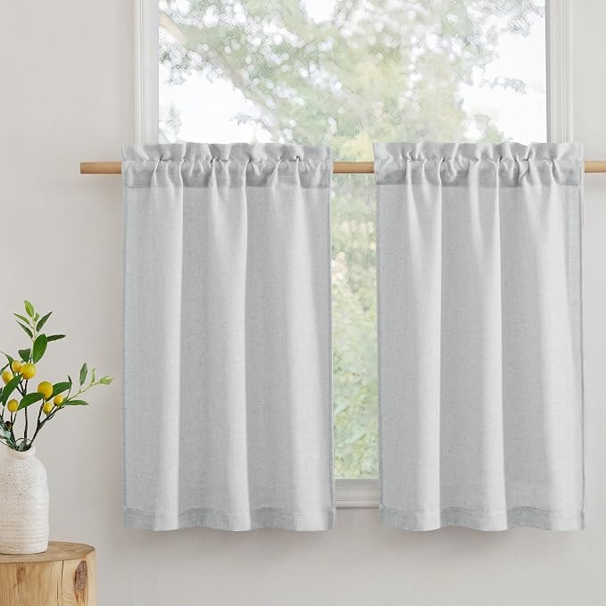 RYB HOME Kitchen Curtains, 30 inches Long Linen Rod Pocket Semi Sheer Cuartins by RYBHOME