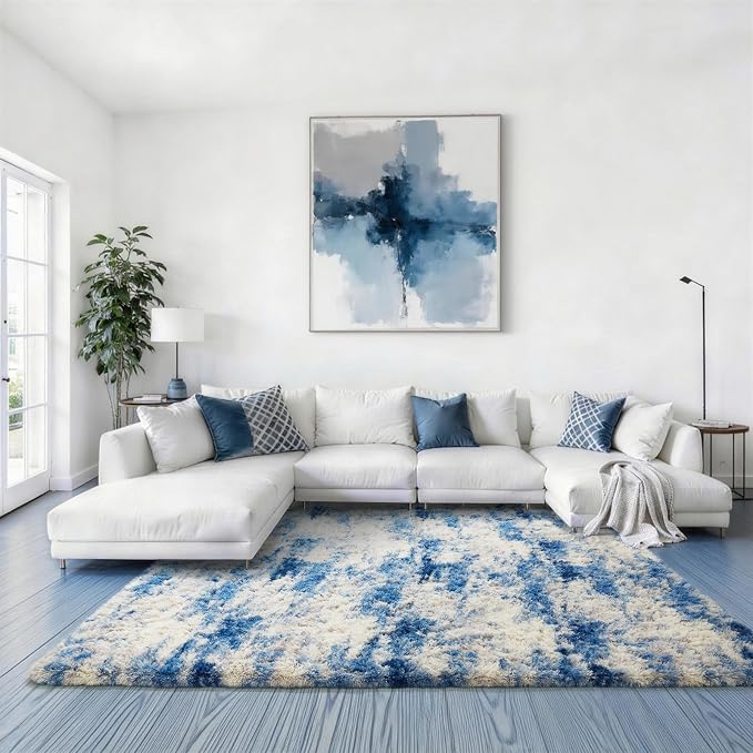 Ophanie Blue White and Grey Area Rugs by Ophanie