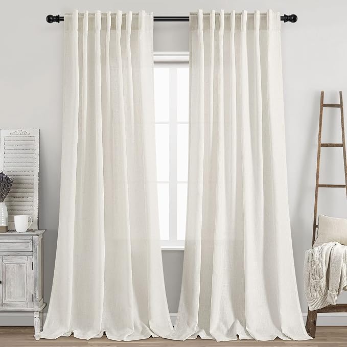 Cream Linen Curtains Back Tab Sheer Curtain 97 Inches Long by Nanspring