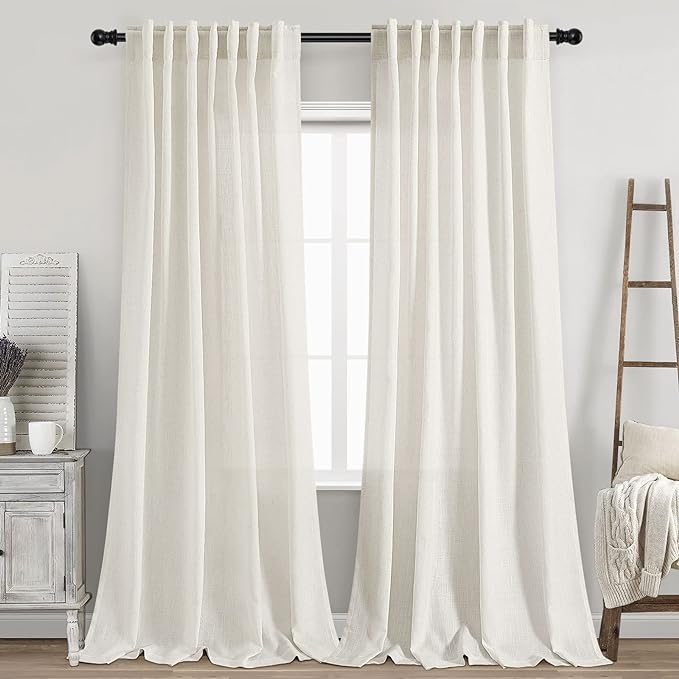 Cream Linen Curtains 93 Inches Long 2 Panels Back Tab Rod Pocket Modern by Nanspring