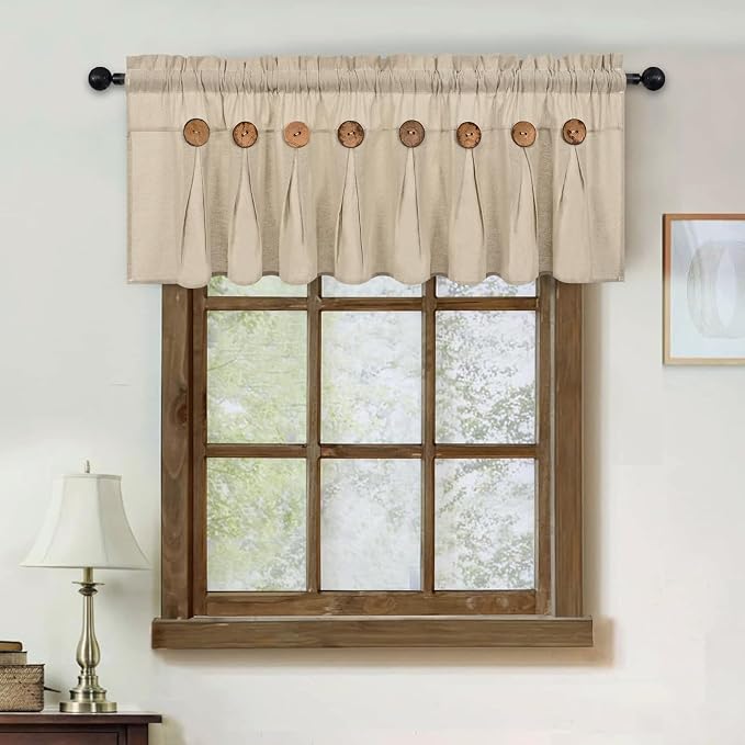 FRAMICS Farmhouse Valance Curtains, Boho Cotton Linen Kitchen Valance, Rustic - Image 3
