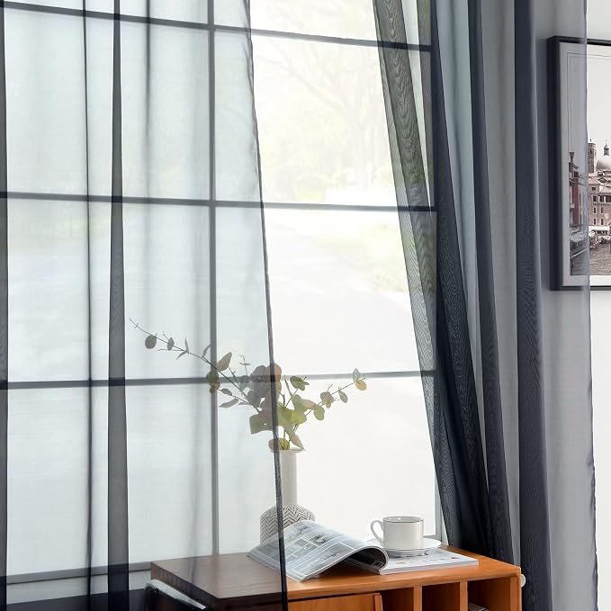 youleyar Solid Sheer Rod Pocket Curtain Voile Draperies 2 Panels White Beige - Image 4