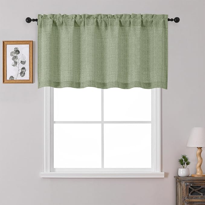OWENIE Sage Green Valances for Windows 1 Pcs 24 Inch Length, Light Filtering by OWENIE