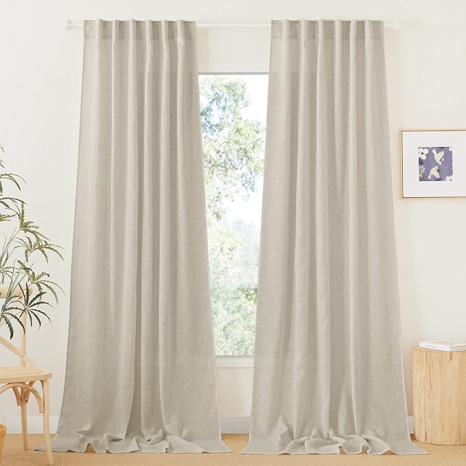 RYB HOME Semi Sheer Curtains 120 inches Long, Light Filtering Half Privacy by RYBHOME