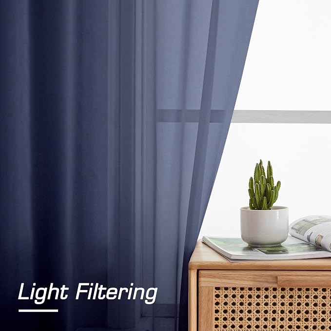 Aiyufeng Navy Blue Sheer Curtains 90 inch Length 2 Panels Set, Airy - Image 6