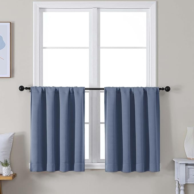 Simplebrand Ava Denim Short 24 Inches Blackout Curtain 2 Panels Set, Half by Simplebrand
