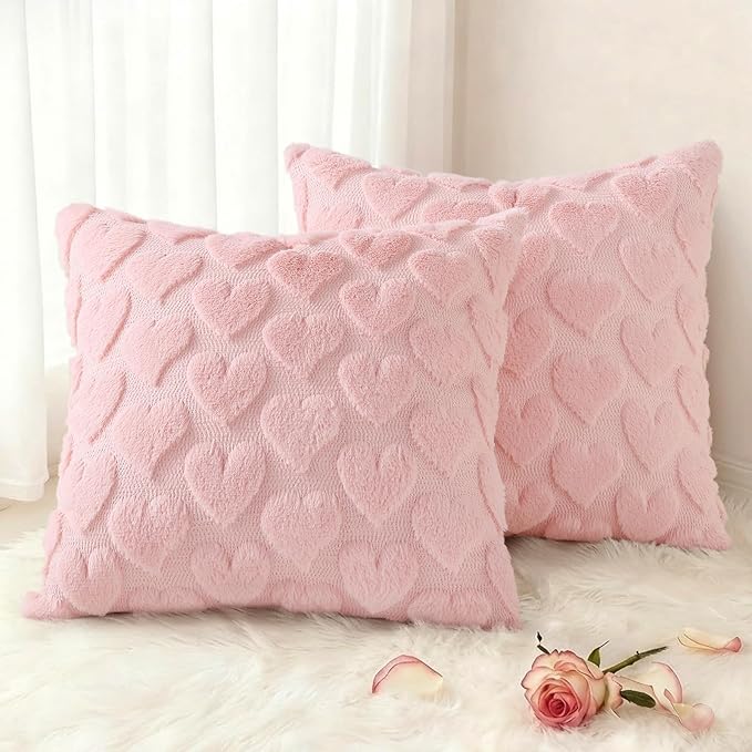 decorUhome Valentine’s Day Soft Plush Throw Pillow Covers 18x18 Inch Set of 2 by decorUhome