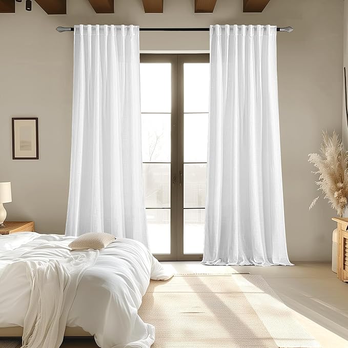 MIULEE White Linen Curtains 102 Inch Long 2 Panels - Image 6