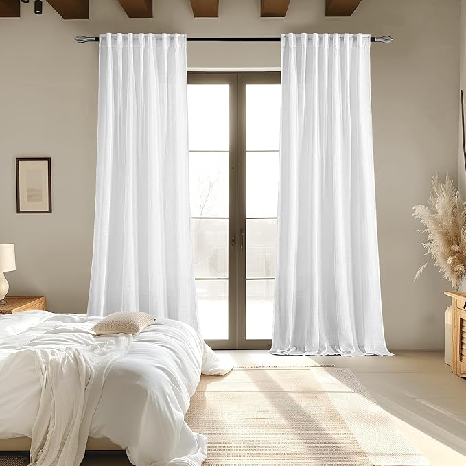 MIULEE White Linen Curtains 96 Inches Long 2 Panels - Image 6
