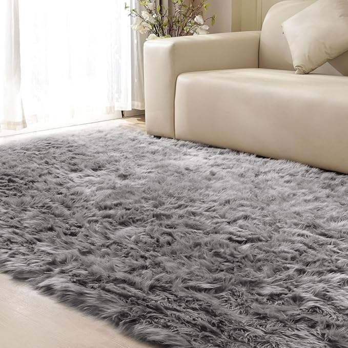 ORINOVA Large Area Rugs 9x12 Living Room Grey Fluffy Rug Faux Sheepskin - Image 6