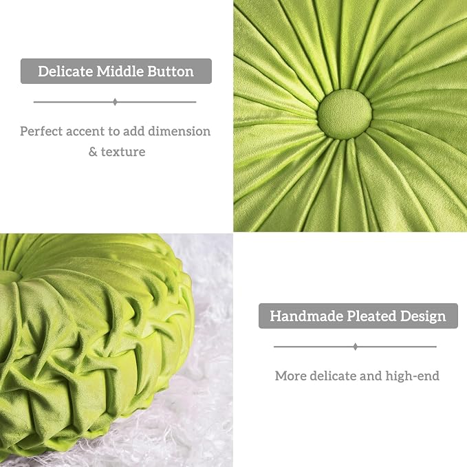 HIG Set of 2 Decorative Round Pleated Throw Pillows, Classy Accent Pumpkin - Image 3