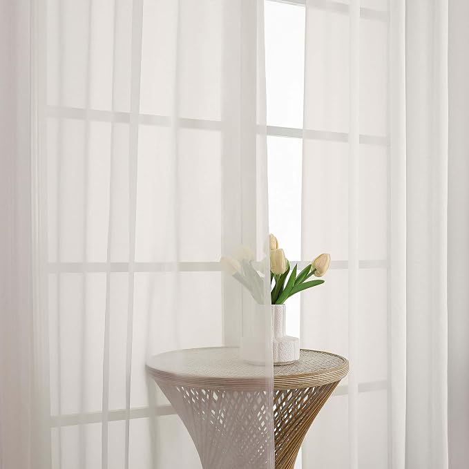OVZME Ivory Sheer Curtains 108 Inches Long 2 Panels Set, Extra Wide Solid - Image 3