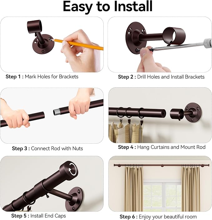 YaFex Heavy Duty Curtain Rods 32-60 Inch, 1 Inch Adjustable Curtain Rod - Image 8