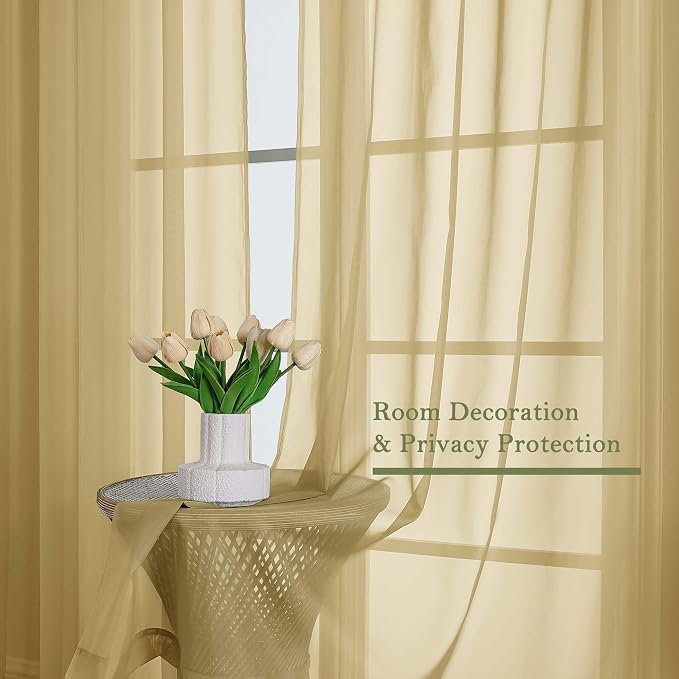 Lecloud Gold Sheer Curtains 120 Inches Long 2 Panels Set, Rod Pockets Light - Image 7