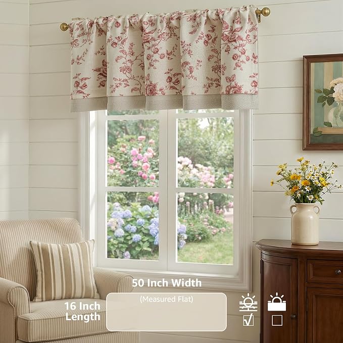 jinchan Amlie Floral Linen Valance Curtain Farmhouse Kitchen Valance - Image 4