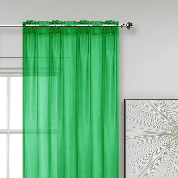 SpaceDresser Basic Rod Pocket Sheer Voile Window Curtain Panels Green 1 Pair 2 - Image 2