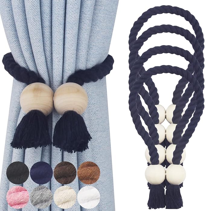 4 Pack Magnetic Curtain Tiebacks Cotton Hand Woven Tie Back Decorative Rope by CurtianTiebacks