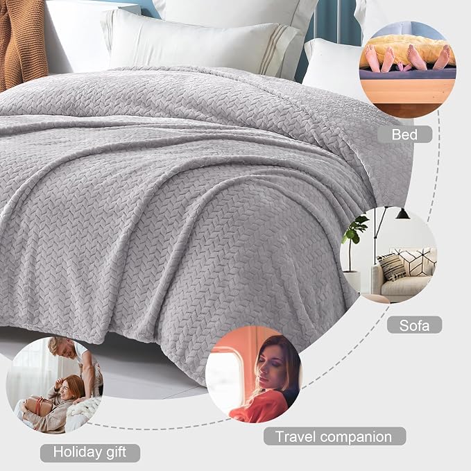 Exclusivo Mezcla Light Grey Fleece Queen Size Blanket - Image 3