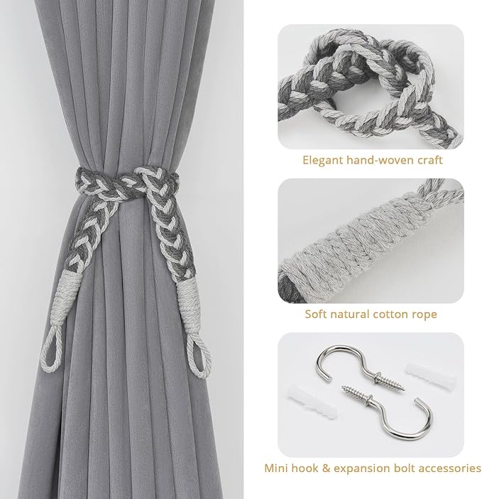 NICEEC 4 Pack Natural Cotton Rope Curtain Tiebacks Elegant Boho Style - Image 2