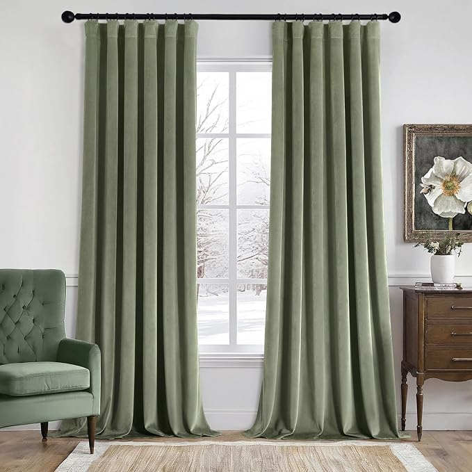 MIULEE Velvet Curtains 50W x 90L 2 Panels Sage Green Blackout Curtains | Luxury by MIULEE