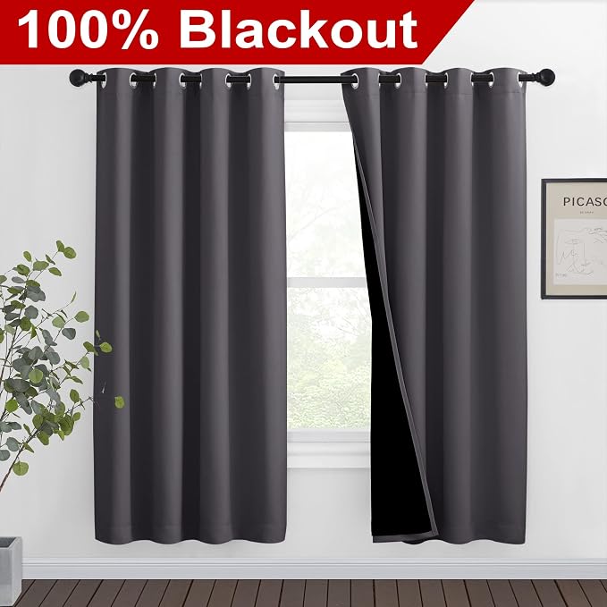 NICETOWN Grey Full Shade Curtain Panels, Pair of Thermal Insulated & Energy - Image 2