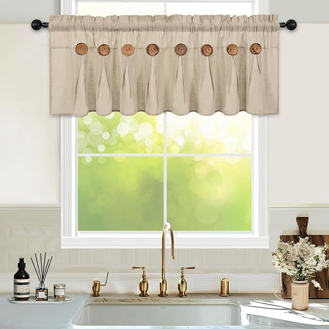 FRAMICS Farmhouse Valance Curtains, Boho Cotton Linen Kitchen Valance, Rustic by FRAMICS