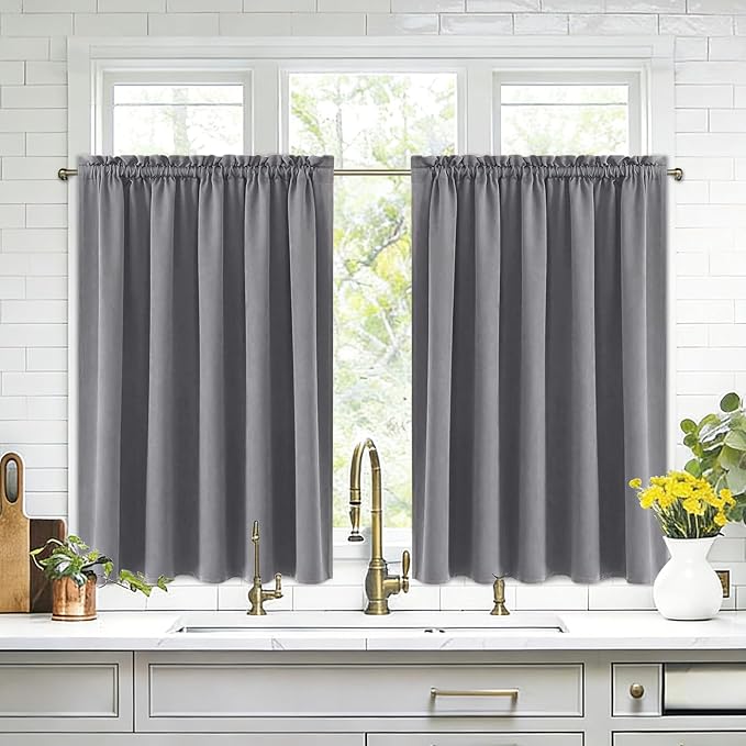 DWCN Grey Blackout Curtains for Half Window, Thermal Insulated Energy Saving by DWCN