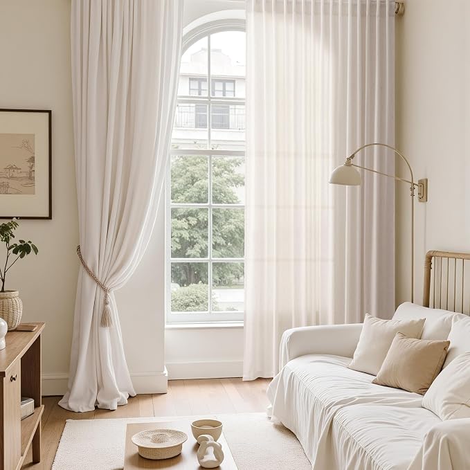 Ivory White Linen 112 Inch Curtains - Image 6