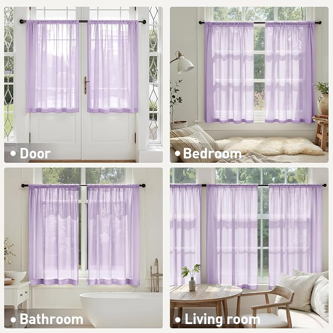 MIULEE Light Purple Sheer Curtains 63 Inches Long, 4 Panels Set, Lavender Light - Image 6