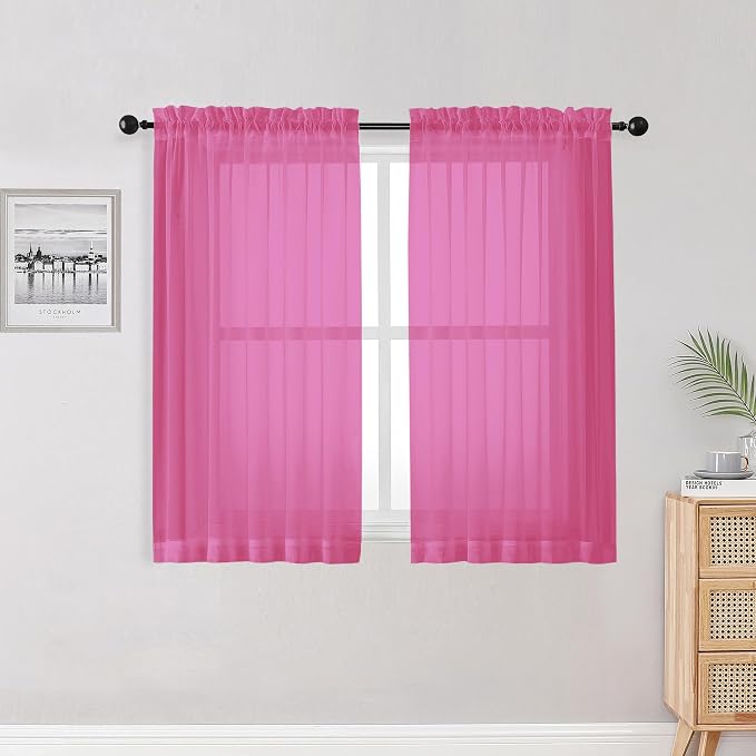 OWENIE Hot Pink Kitchen Sheer Curtains by OWENIE