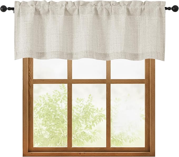 OWENIE Natural Valances for Windows 1 Pcs, Light Filtering Textured Farmhouse by OWENIE
