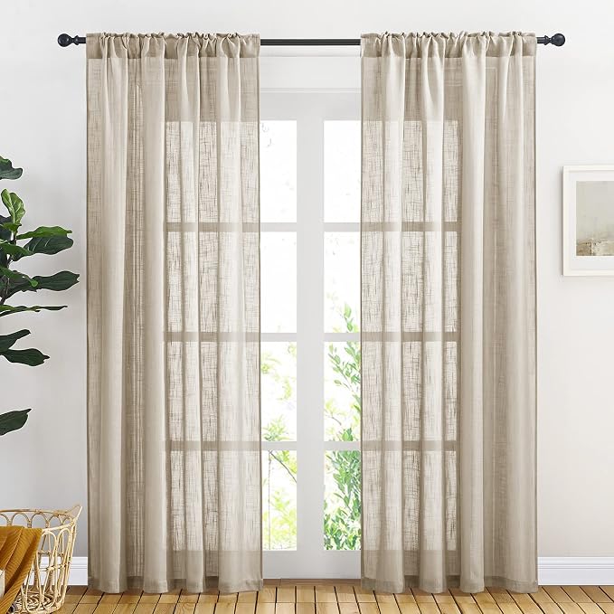 NICETOWN Sheer Curtains 84 inches Long, Linen Textured Rod Pocket & Back Tab - Image 2