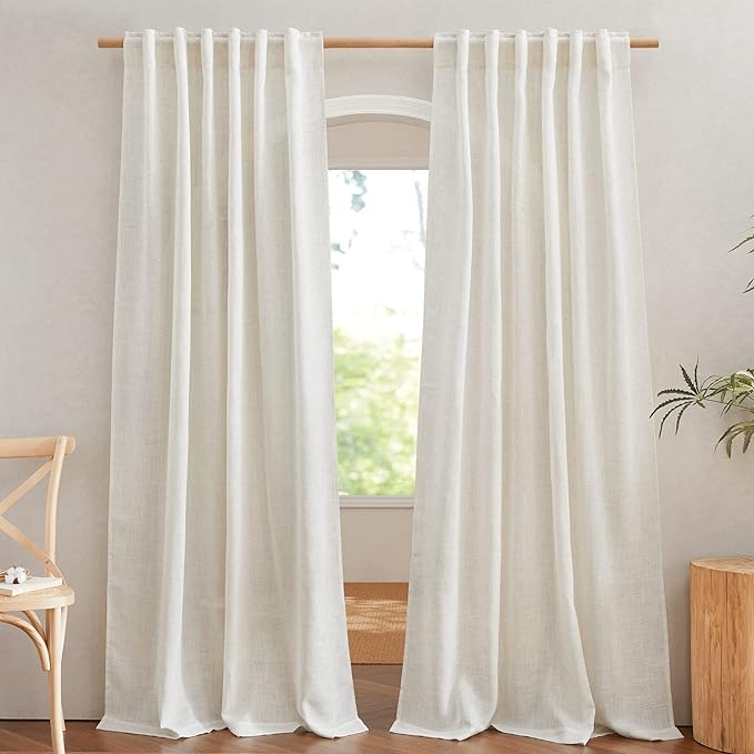 NICETOWN Flax Linen Curtains 84 inch Long, Rod Pocket & Back Tab Semi Sheer by NICETOWN