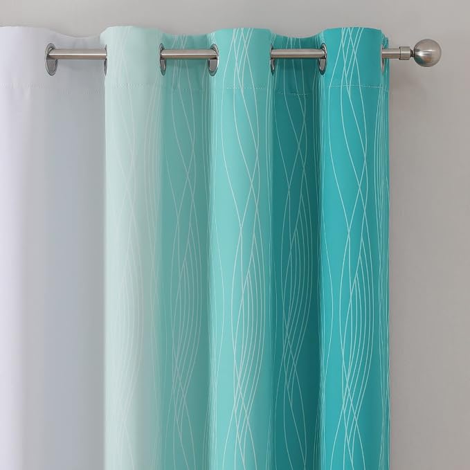 Estelar Textiler Teal and Greyish White Blackout Curtains 54 Inch Length - Image 4