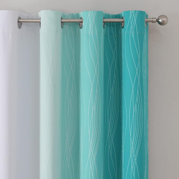 Estelar Textiler Full Room Darkening Greyish White and Teal Blackout Curtains - Image 4