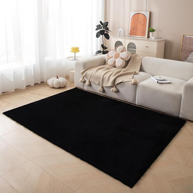 ThreadGlobe Fluffy Faux Rabbit Fur Rug 4'x6', Cloud-Soft Rugs by Unknown