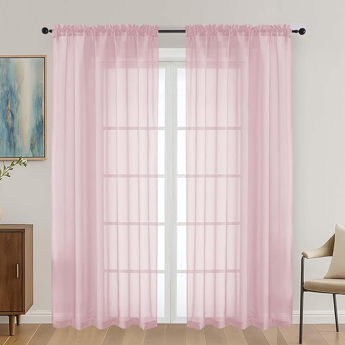 OVZME Blush Pink Sheer Curtains 72 Inches Long 2 Panels Set, Light Filtering by OVZME
