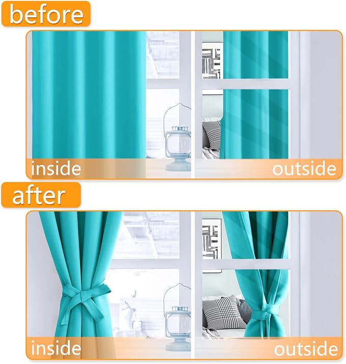 Short Blackout Curtains for Bedroom Turquoise 38 x 54 Inch 2 Panels | Thermal - Image 4
