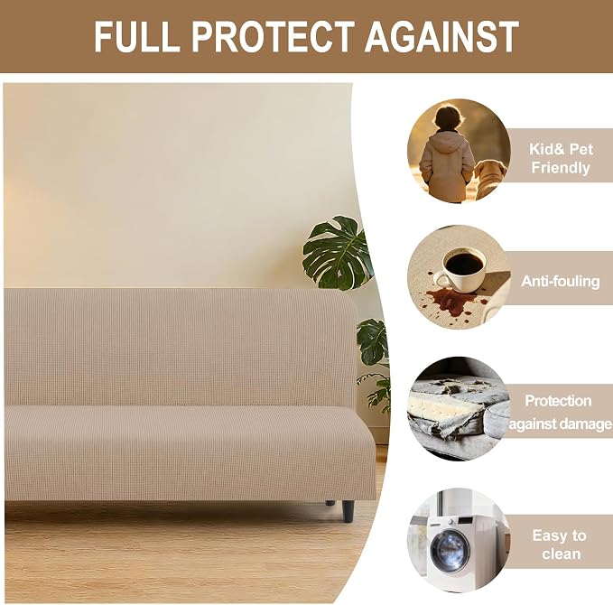 U-NICE HOME Stretch Futon Cover Armless Bed Slipcover - Image 4