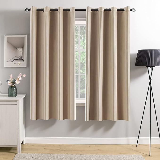 MIULEE 2 Panels Blackout Velvet Curtains Solid Soft Grommet Camel Beige by MIULEE