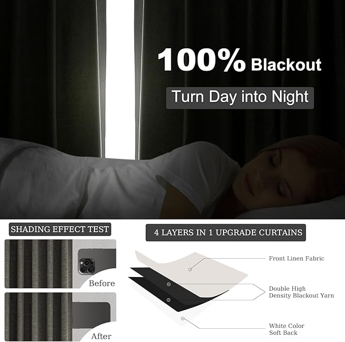Topfinel 105 Inch Long Linen Blackout Curtains - Image 6