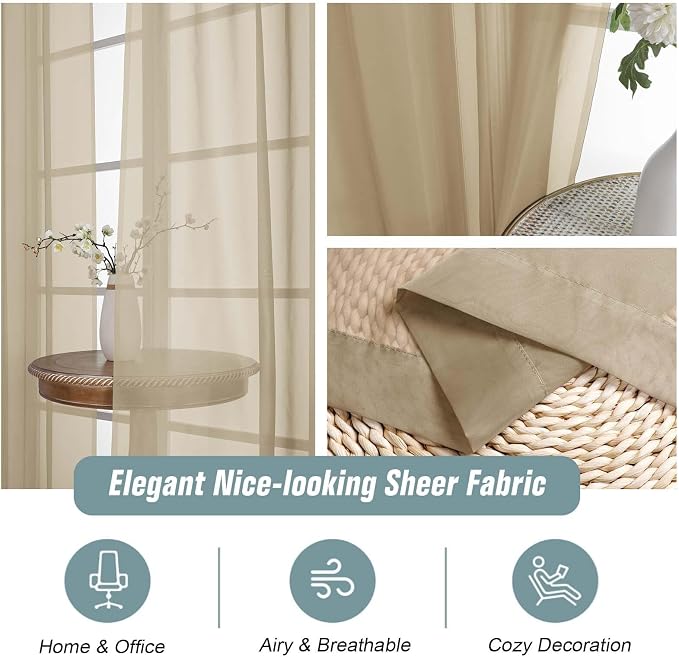 Taupe Window Sheer Curtains 54 inch Length, Soft Airy Light Filtering Sheer - Image 4