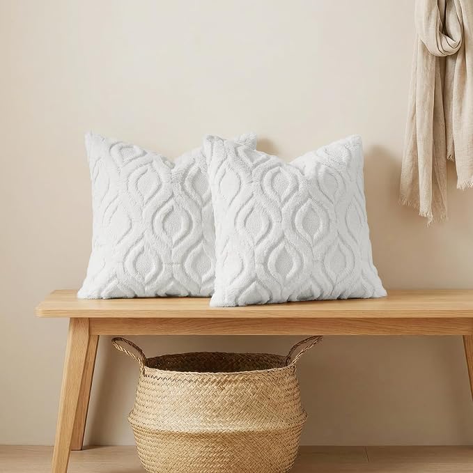 decorUhome Throw Pillow Covers 26x26 Inch Set of 2, Soft Plush Faux Wool White - Image 4