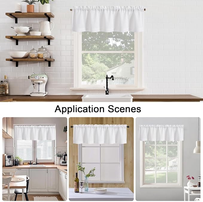 Chyhomenyc White Valance for Windows, Light Filtering Faux Linen Textured - Image 6