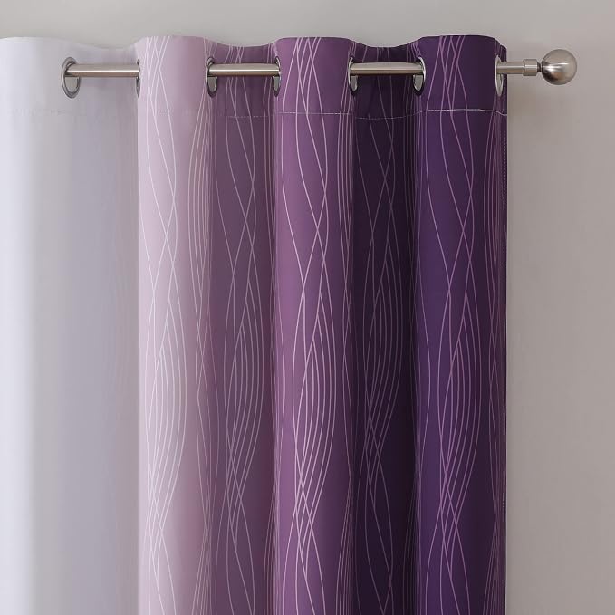 Estelar Textiler Purple and Greyish White Ombre Short Blackout Kitchen Curtains - Image 4