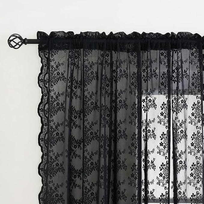 YJ YANJUN Vintage Lace Curtains 45 Inch Length-Victorian Dark Floral Pattern - Image 3