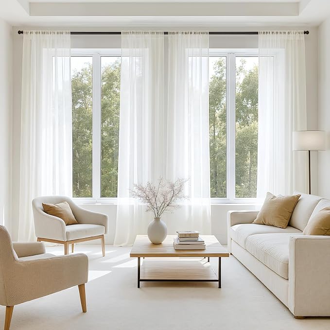 MIULEE Ivory Sheer Curtains 90 Inches Long, 4 Panels Set, Light Filtering Rod by MIULEE