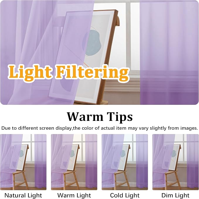 Gwine Lilac Sheer Curtains 63 Inch Length - Image 5