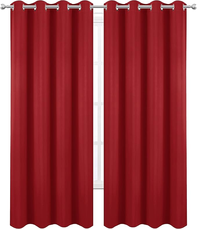LEMOMO Blackout Curtains 66 x 84 inch/Bright Red Curtains Set of 2 - Image 2