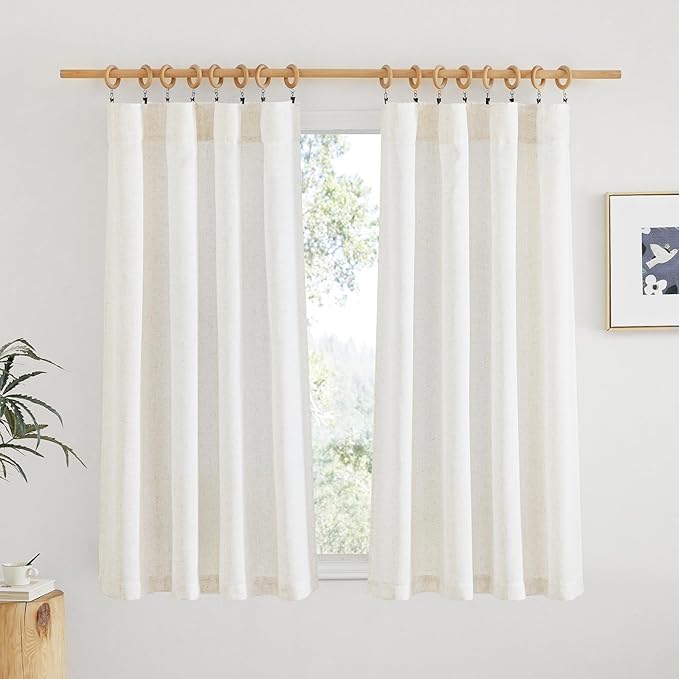 NICETOWN Natural Linen Kitchen Curtains 45 inches Long, Rod Pocket & Back Tab - Image 2